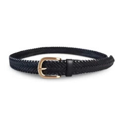 ERSKINVILLE- Addison Road Black Plaited Leather Belt With Gold Buckle