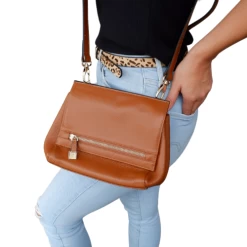 HUNTERS HILL- Tan Genuine Leather Crossbody Bag