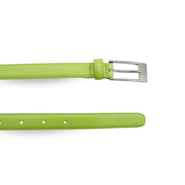 DEANEEN - Womens Lime Leather Skinny Belt With Silver Buckle - Image 2