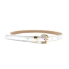 Queens Park - Womens Skinny Silver Patent Leather Belt With Gold Buckle
