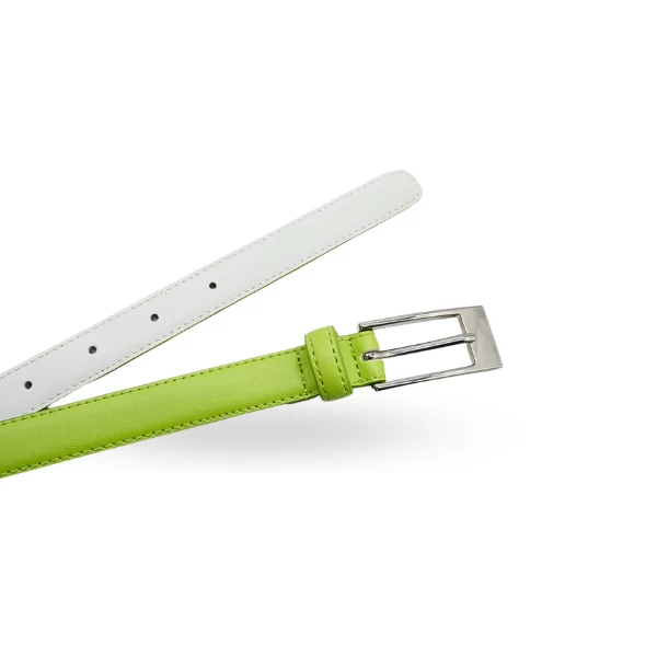 DEANEEN - Womens Lime Leather Skinny Belt With Silver Buckle - Image 3