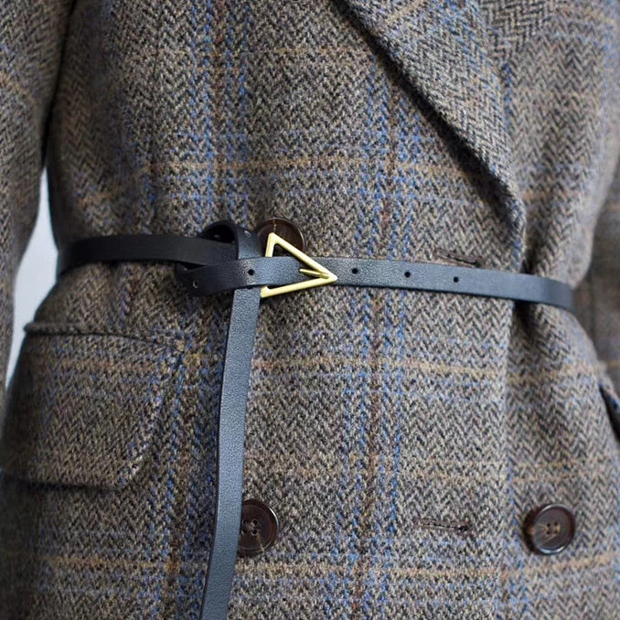 SUNBURY - Women's Tan Genuine Leather Belt With Triangle Buckle - Image 5