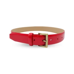 AURORA - Womens Red Leather Glossy Patent Leather Belt With Gold Buckle