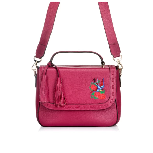 YAMBA - Addison Road Embroidered Magenta Pebbled Leather Structured Crossbody Bag - Image 2