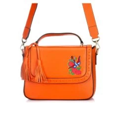 YAMBA - Ladies Embroidered Orange Leather Structured Crossbody Bag