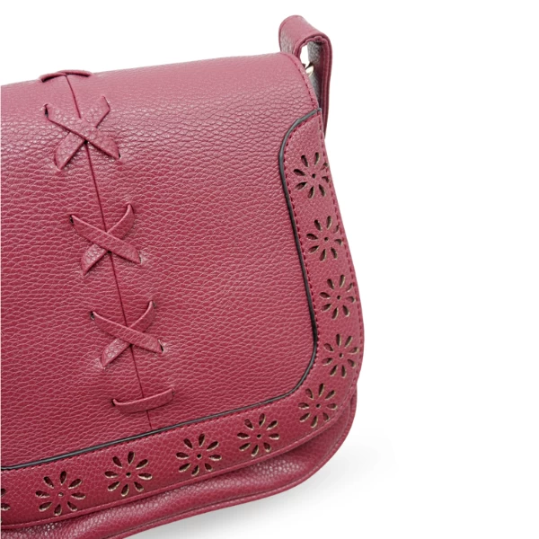 CAMELA - Red Vegan Leather Saddle Shoulder Bag - Image 4