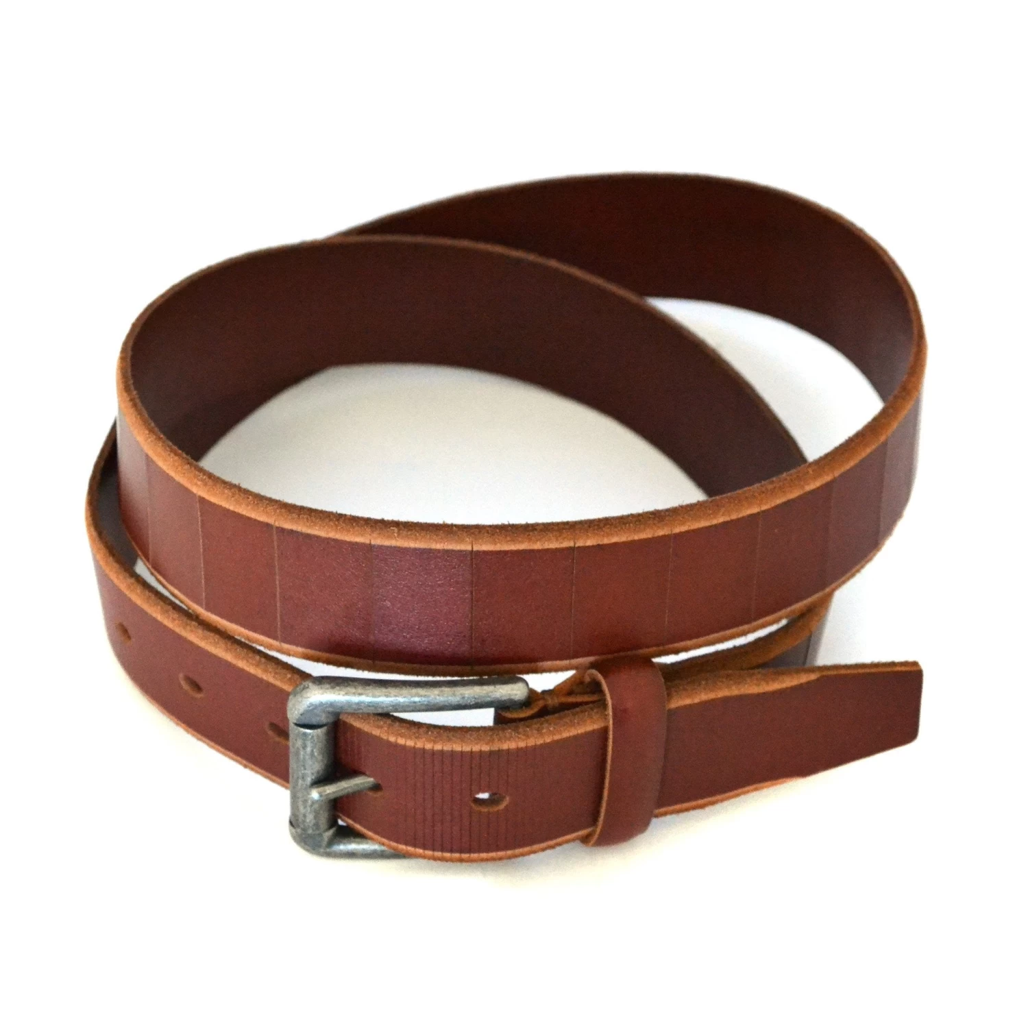 AARON - Mens Tan Genuine Leather Belt With Antique Silver Buckle - Image 2
