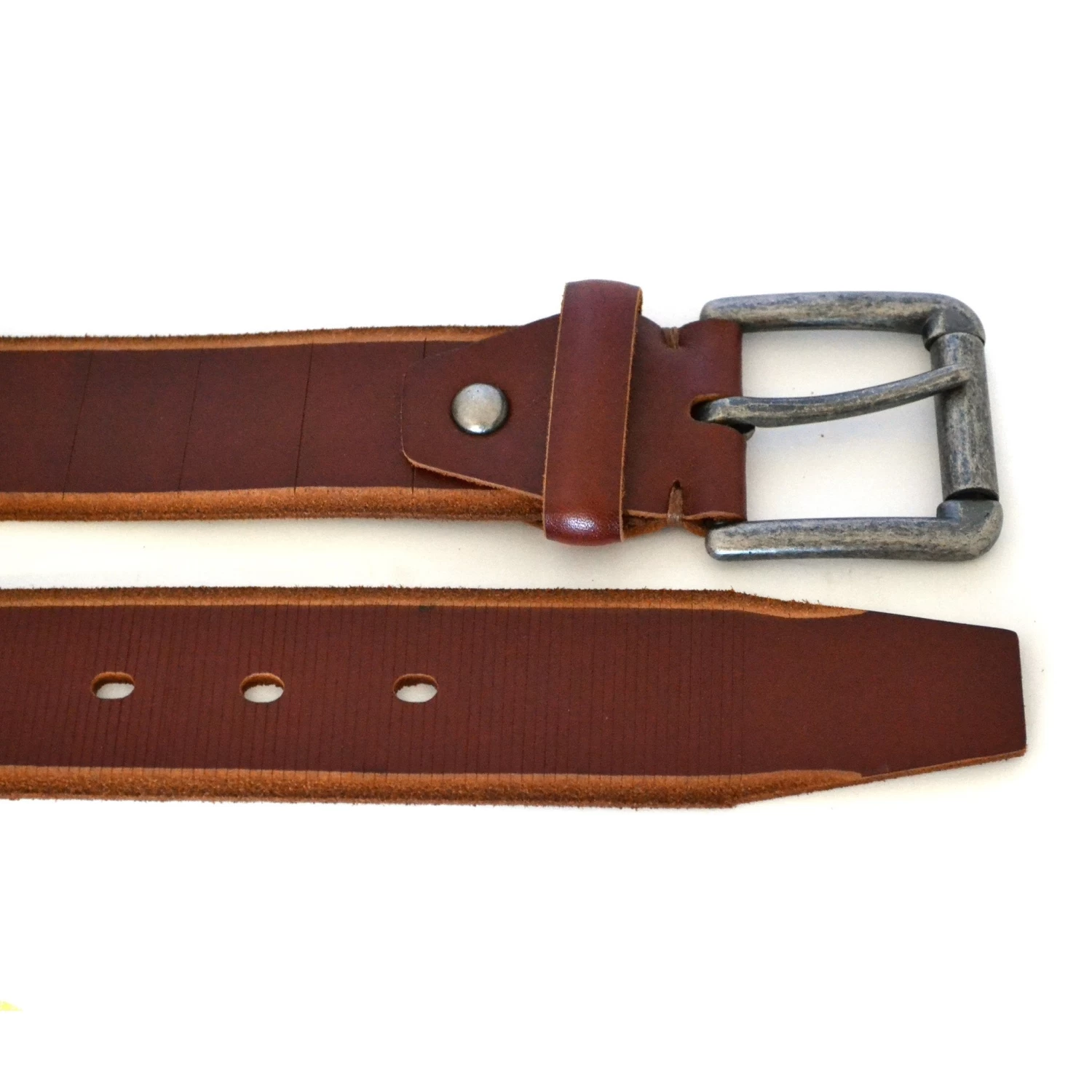 AARON - Mens Tan Genuine Leather Belt With Antique Silver Buckle - Image 3