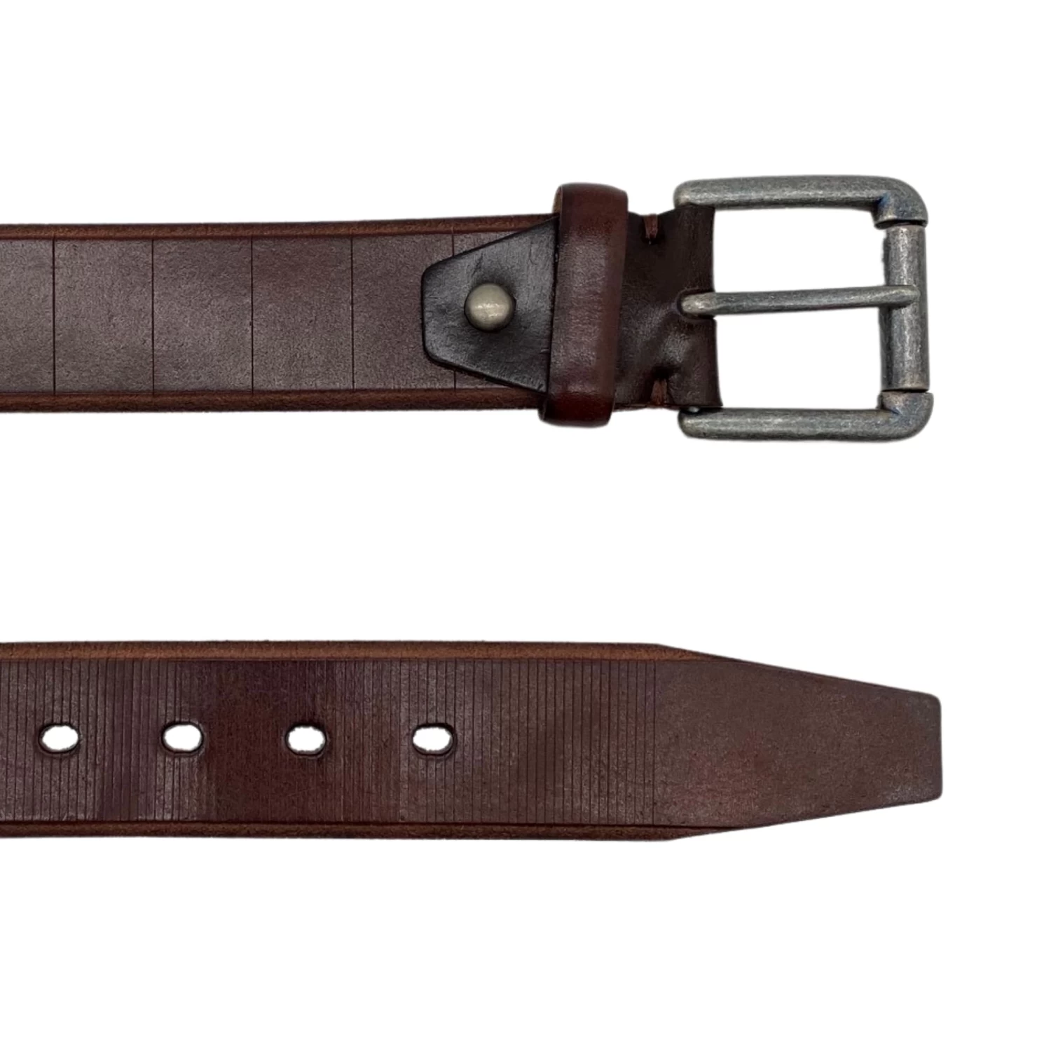 AARON - Mens Brown Genuine Leather Belt With Antique Silver Buckle - Image 4