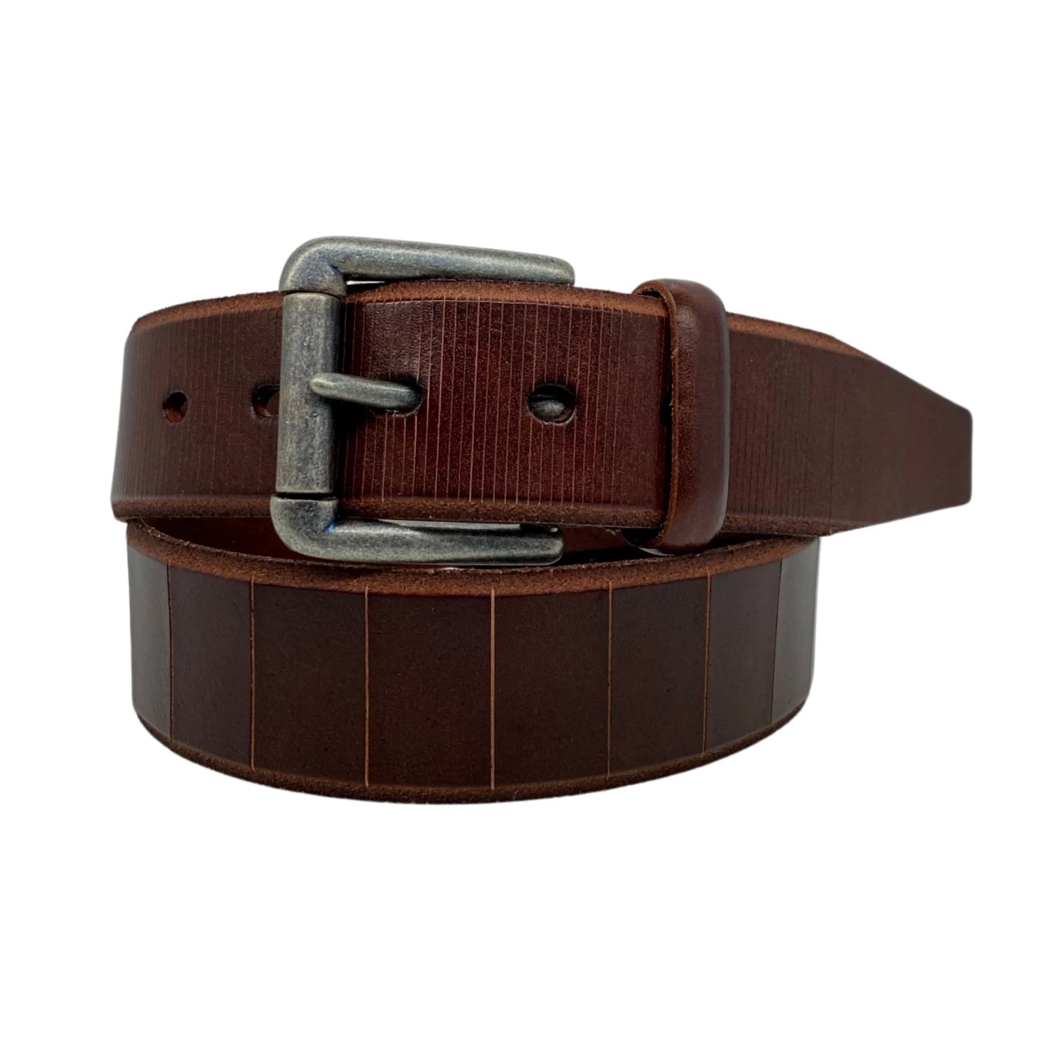 AARON - Mens Brown Genuine Leather Belt With Antique Silver Buckle - Image 2