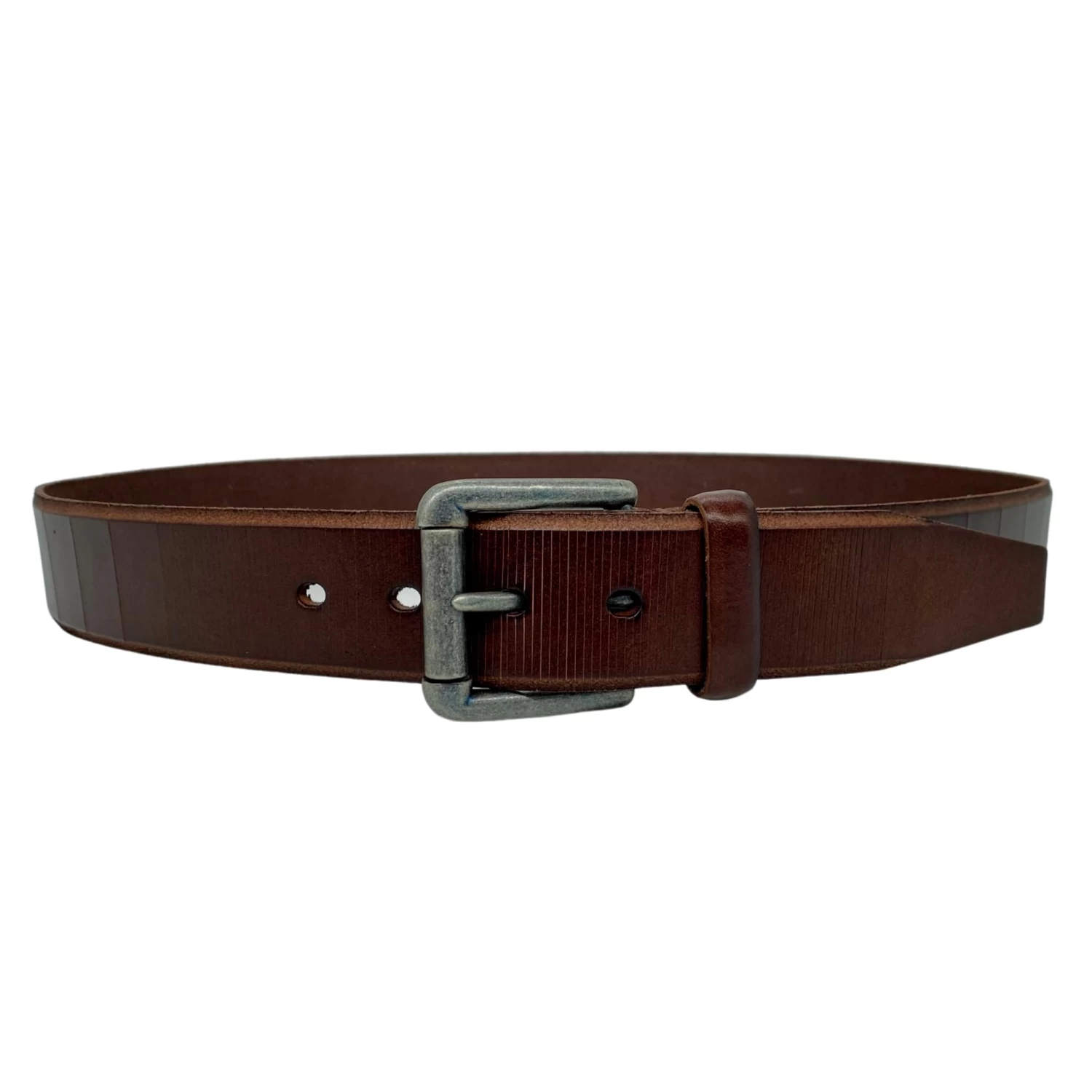 AARON - Mens Brown Genuine Leather Belt With Antique Silver Buckle