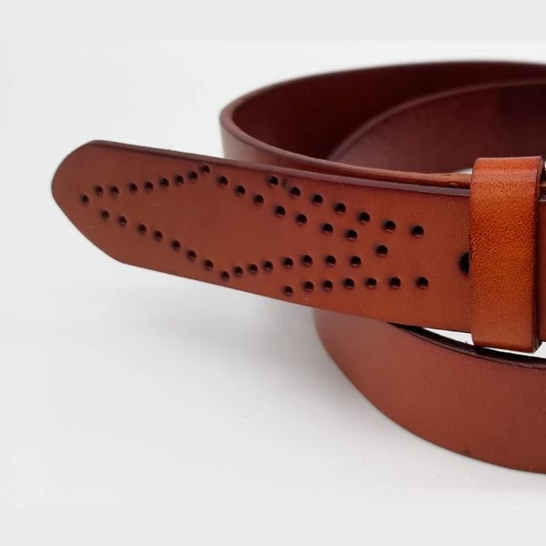 ESPERANCE - Women's Tan Genuine Leather Belt With Round Silver Buckle - Image 2