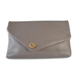 CENTENNIAL PARK - Womens Grey Pebbled Leather Clutch Bag