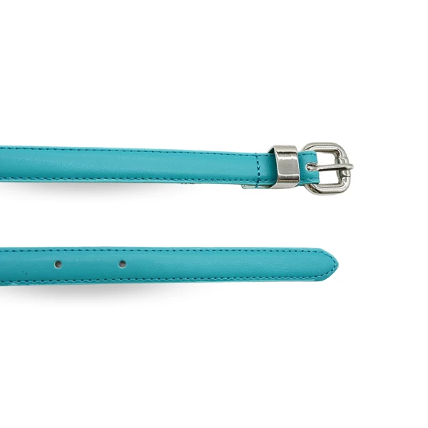 CARRIE - Womens Turquoise Aqua Blue Genuine Leather Belt With Silver Buckle - Image 2