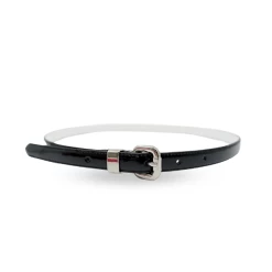 CARRIE - Womens Black Patent Skinny Leather Belt With Silver Buckle