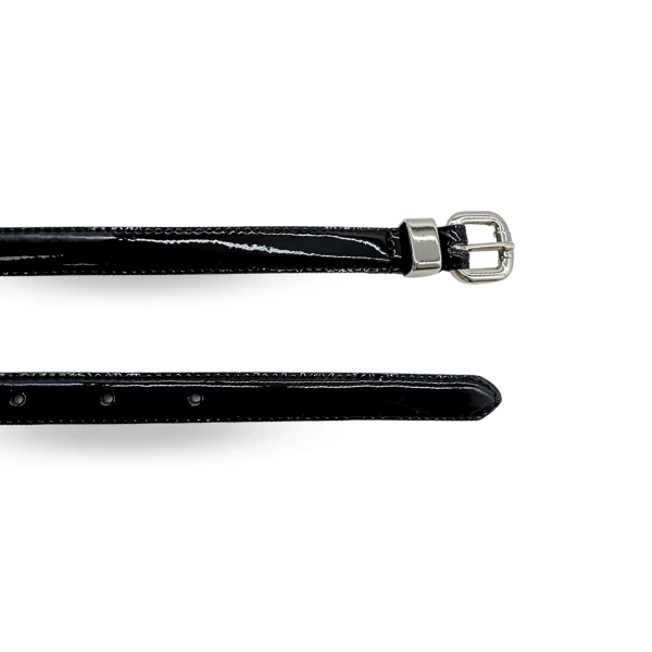 CARRIE - Womens Black Patent Skinny Leather Belt With Silver Buckle - Image 2