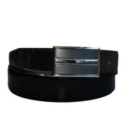 WILLIAM - Men's Black Patent Reversible Genuine Leather Belt With Shield Buckle