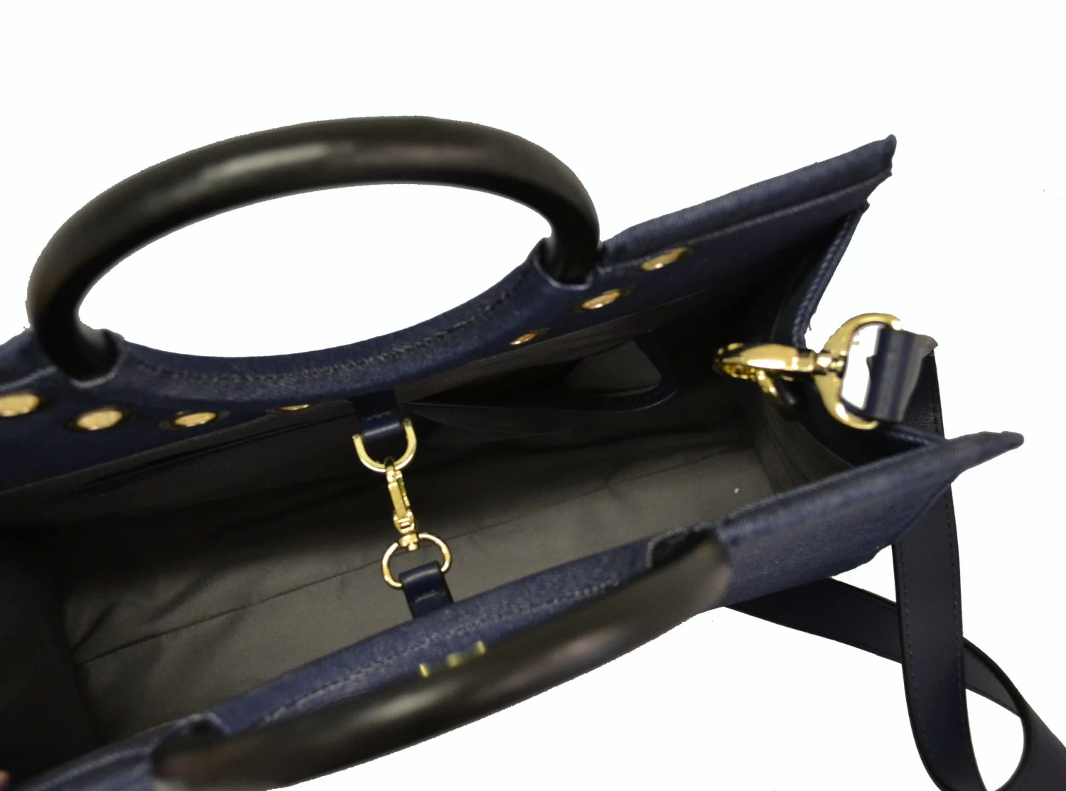 QUEENSCLIFF - Navy Denim Ring Handle Bag With Scarf - CLEARANCE - Image 3