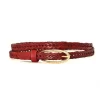 KELLY - Womens Red Plaited Skinny Leather Belt With Gold Oval Buckle