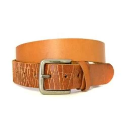 LLOYD - Mens Light Brown Leather Crackle Detail Belt With Silver Buckle