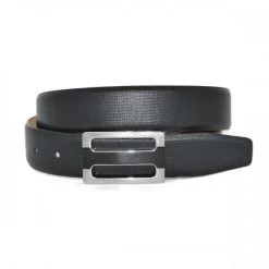 LOURD - Mens Black Premium Genuine Leather Belt With Silver Buckle