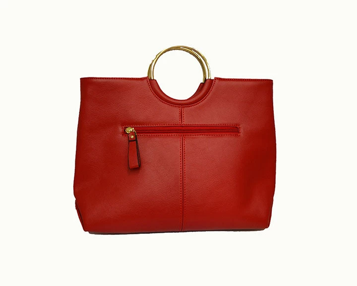 MILLFIELD - Women's Red Leather Ring Handle Tote Shoulder Crossbody Bag - Image 3