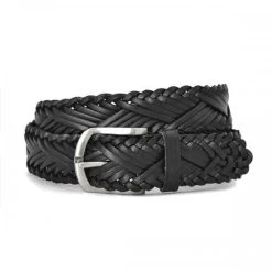 NELSON - Men's Black Plaited Genuine Leather Belt