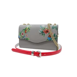 Gift | CARRIE Red Patent Leather Skinny Belt & IVANHOE Grey Floral Print Clutch Bag