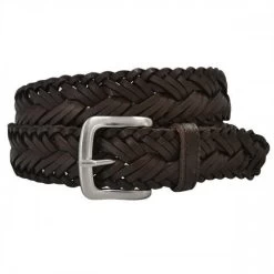 WYATT - Mens Chocolate Genuine Leather Braided Belt