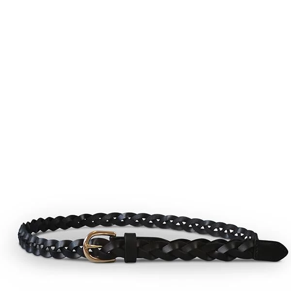 WAVERLY - Womens Black Skinny Leather Plaited Belt With Gold Buckle - Image 2