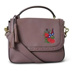 YAMBA - Addison Road Embroidered Lilac Pebbled Leather Structured Crossbody Bag