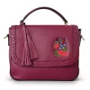 YAMBA - Addison Road Embroidered Magenta Pebbled Leather Structured Crossbody Bag