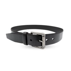 AARON - Mens Black Genuine Leather Belt With Silver Buckle