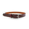 BALLINA - Women's Dark Brown Genuine Leather Belt With Brushed Silver Buckle
