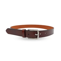 BALLINA - Women's Dark Brown Genuine Leather Belt With Brushed Silver Buckle