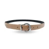 BELLA - Women's Beige And Black Leather Reversible Belt With Round Buckle