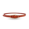 CADIA - Women's Tan Genuine Leather Skinny Belt With Oval Gold Buckle