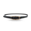 CADIA - Women's Black Genuine Leather Skinny Belt With Oval Gold Buckle