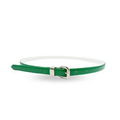 CARRIE - Womens Emerald Green Patent Skinny Leather Belt With Silver Buckle