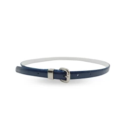 CARRIE - Womens Navy Patent Skinny Leather Belt With Silver Buckle