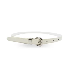 CARRIE - Womens Off-White Patent Skinny Leather Belt With Silver Buckle