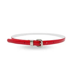 CARRIE - Womens Red Patent Skinny Leather Belt With Silver Buckle