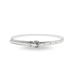 CARRIE - Womens Silver Patent Skinny Leather Belt With Silver Buckle