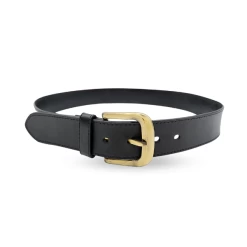 DUBBO - Mens Black Genuine Leather Belt With Antique Brushed Gold Buckle