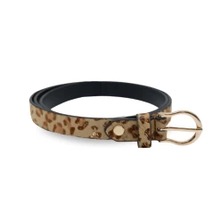 FELICIA - Women's Gold Leopard Print Genuine Leather Belt