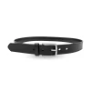 GLENDALE - Women's Black Genuine Leather Skinny Belt With Brushed Silver Buckle