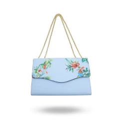 IVANHOE - Addison Road Blue Leather Clutch Bag With Tropical Print