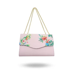 IVANHOE - Addison Road Blush Leather Clutch Bag With Tropical Print
