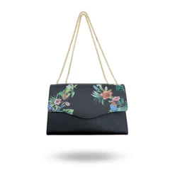 IVANHOE - Addison Road Black Leather Clutch Bag With Tropical Print