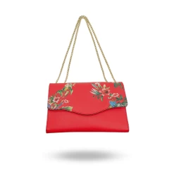 IVANHOE - Addison Road Red Leather Clutch Bag With Tropical Print